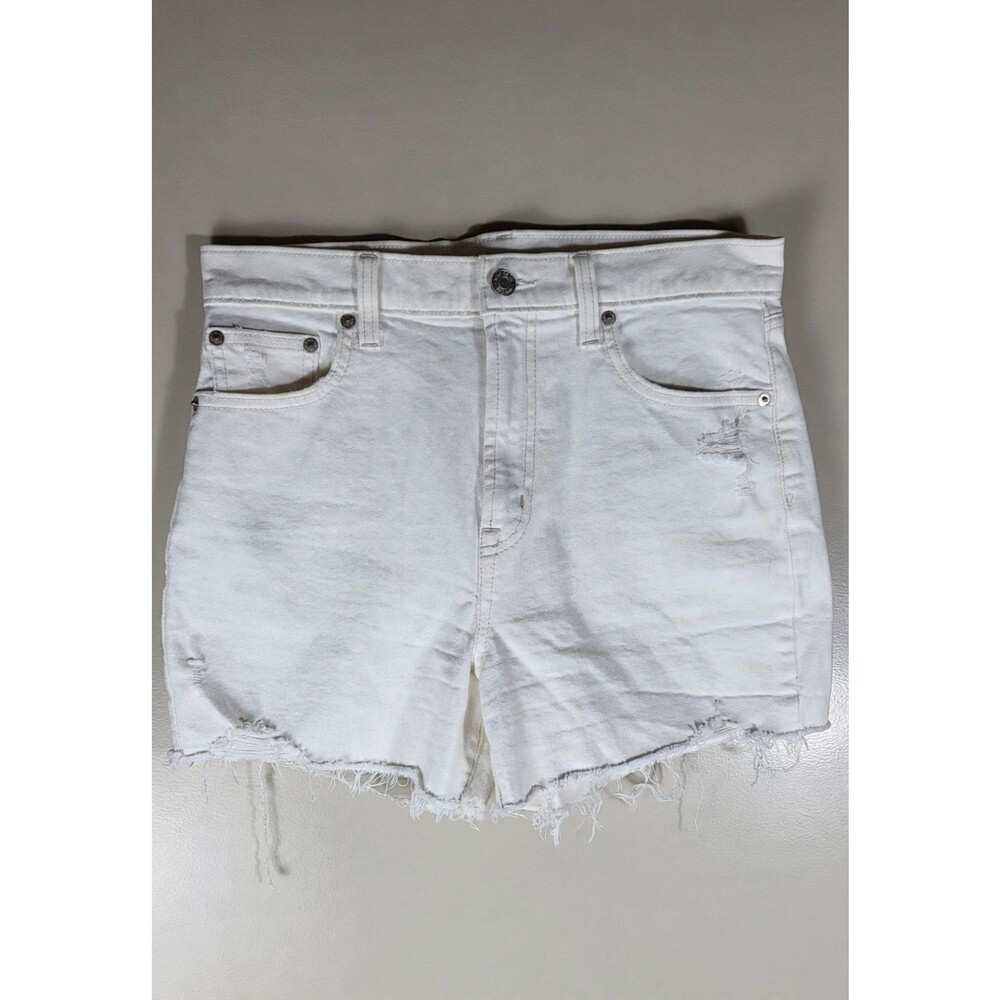 GAP Womens 4" High Rise Denim Shorts Sz 27/4R White Distressed Frayed Hem Summer